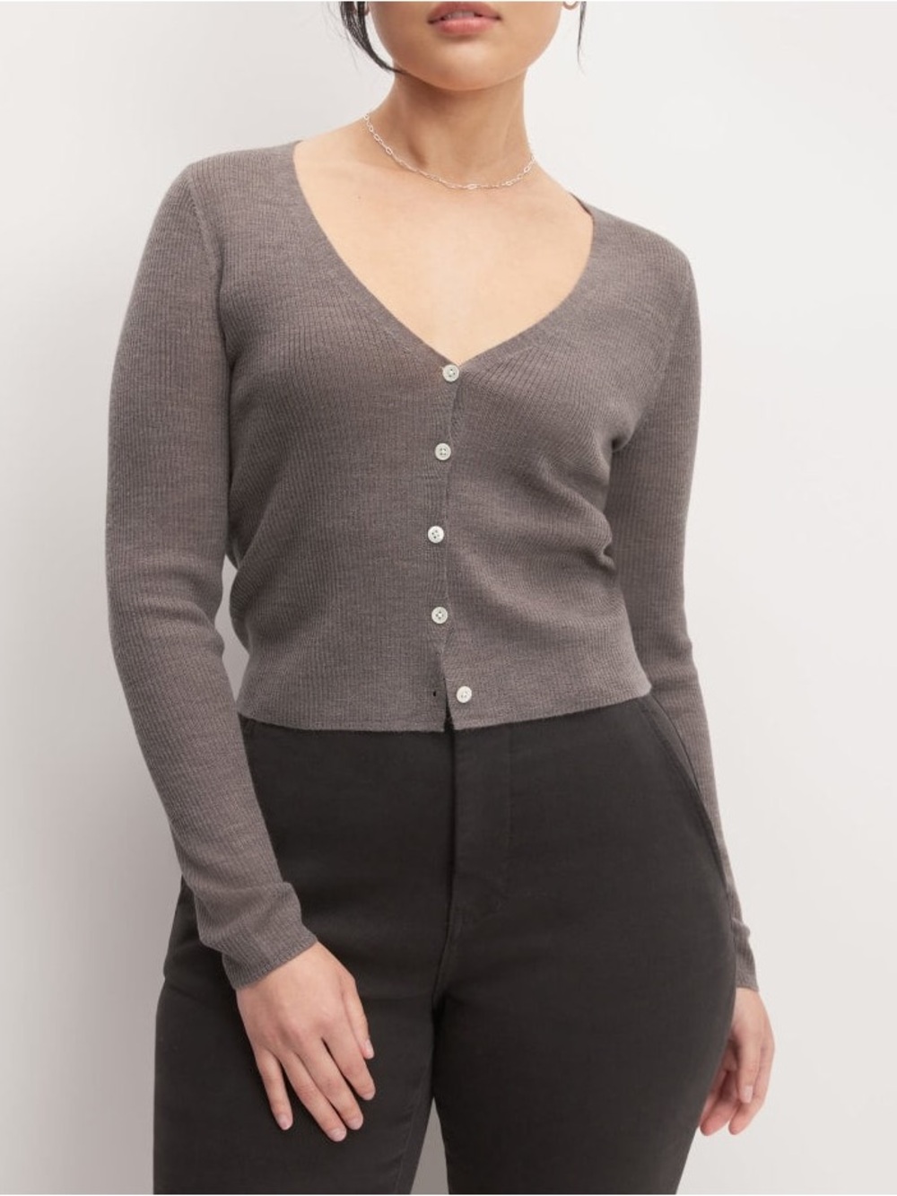Everlane The cardigan Ultrasoft merino wool ribbed cropped sweater 💜